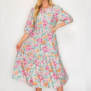New Floral Tiered Midi Dress